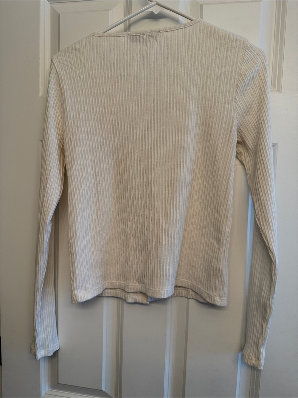 LOFT Ivory Ribbed Button-Up Cardigan - Picture 3 of 3